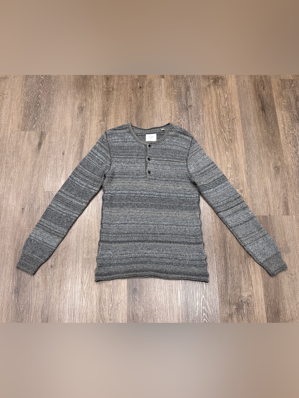 Billy Reid Wool Silk Blend Henley Sweater Gray Striped Made in Italy Mens M